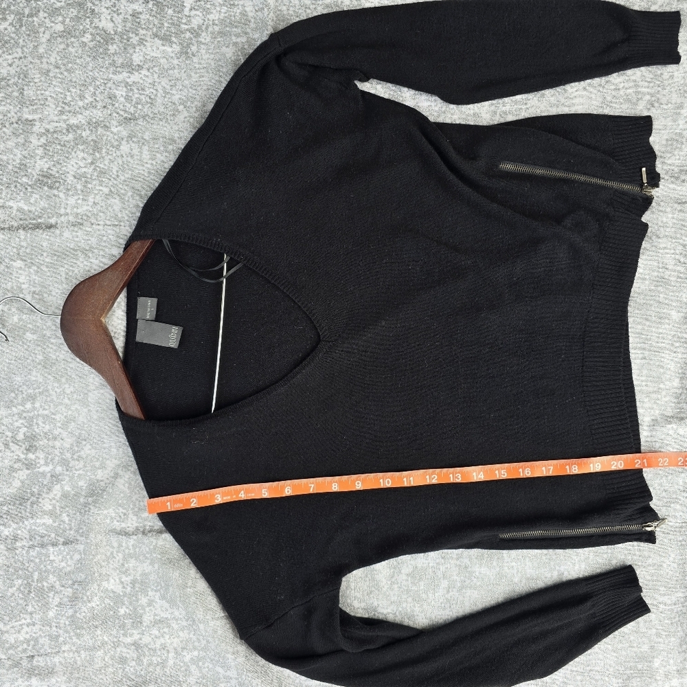 Black V-Neck Sweater with Zipper Accents - Picture 6 of 7